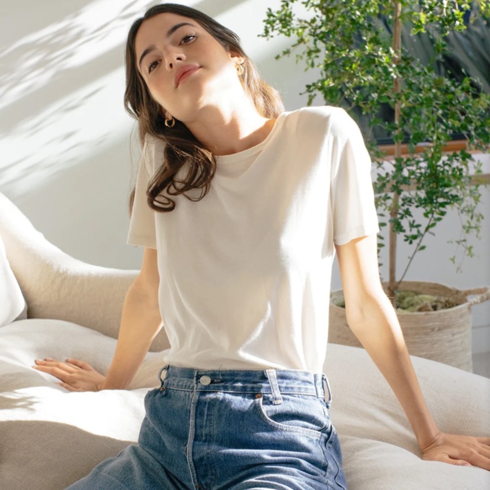 NWOT Jenni Kayne Cotton Basic Tee Cream size XS